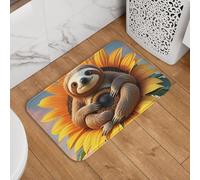 Zerbino con bradipo seduto sul girasole, tappetino antiscivolo assorbente, morbido e lavabile, tappeto moderno per cucina, camera da letto, bagno, decorazione 40,6 x 61 cm