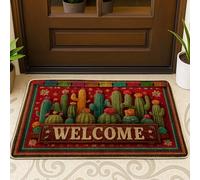 Zerbino con cactus benvenuto, motivo piante del deserto rosso, per interni ed esterni, decorazione sud-occidentale, antiscivolo, impermeabile, cattura polvere, facile da pulire, 73 x 43 cm