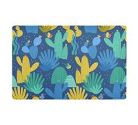 Zerbino con cactus blu-giallo, 81,3 x 50,8 cm, con retro in gomma antiscivolo, a basso profilo, ultra sottile, per scarpe e zampe fangose