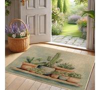Zerbino con cactus con piante grasse, zerbino botanico verde per ingresso esterno e interno, decorazione moderna, in gomma, impermeabile, antiscivolo, antipolvere, assorbente, facile da pulire, 73 x