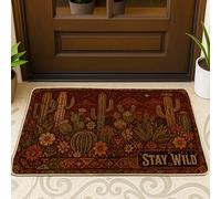 Zerbino con cactus di benvenuto, bohémien rustico con fiori e montagna autunnale, in terracotta, antiscivolo, per pavimento, decorazione per la casa, ingresso, portico esterno, balcone, 73 x 43 cm