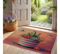 Zerbino con cactus succulente, a righe colorate, per esterni e interni, per decorazione primaverile, antiscivolo, impermeabile, antipolvere, facile da pulire, 73 x 43 cm