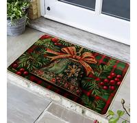 Zerbino con campana natalizia, verde, per ingresso esterno e interno, decorazione invernale festiva, antiscivolo, lavabile, per porta d'ingresso natalizia, 73 x 43 cm