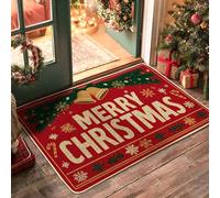 Zerbino con campane, fiocchi di neve, bastoncini di zucchero, rosso antiscivolo, cattura sporco sotto lo zerbino, decorazione per la casa, per ingresso, portico esterno, balcone, 73 x 43 cm