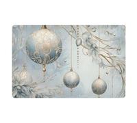 Zerbino con campane natalizie blu e oro, 81,3 x 50,8 cm, con retro in gomma antiscivolo, a basso profilo, per interni, per tutte le stagioni, morbido, per scale, terrazza, garage, lavanderia, balcone