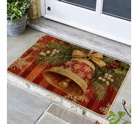 Zerbino con campanella natalizia, rosso, per ingresso esterno e interno, decorazione rustica invernale, in gomma, lavabile, antiscivolo, per porta d'ingresso di Natale, 73 x 43 cm