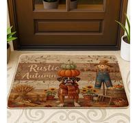 Zerbino con cane boxer autunnale nero, per ingresso esterno e interno, 73 x 43 cm, zerbino antiscivolo per esterni, con piccolo spaventapasseri, per patio, garage, scarpe fuori porta