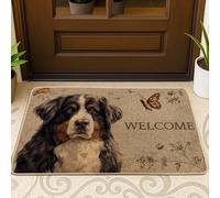 Zerbino con cane con benvenuto, tappetino per ingresso per interni ed esterni, decorazione rustica, in gomma, impermeabile, antiscivolo, assorbe la polvere, facile da pulire, 73 x 43 cm