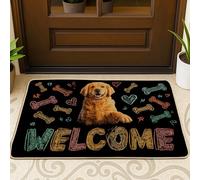 Zerbino con cane con scritta "Welcome Dog", tappetino per ingresso per interni ed esterni, decorazione con ossa colorate, in gomma, impermeabile, antiscivolo, assorbe la polvere, facile da pulire, 73