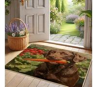 Zerbino con cane da giardinaggio, labrador cioccolato con carote, per ingresso esterno e interno, decorazione stagionale, antiscivolo, assorbe la polvere, facile da pulire, 73 x 43 cm