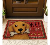 Zerbino con cane di benvenuto, cucciolo dorato, per interni ed esterni, decorazione per le vacanze, in gomma, impermeabile, antiscivolo, assorbe la polvere, facile da pulire, 73 x 43 cm