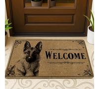 Zerbino con cane di benvenuto, design con pastore tedesco marrone, per interni ed esterni, decorazione rustica, impermeabile, antiscivolo, cattura lo sporco, facile da pulire, 73 x 43 cm