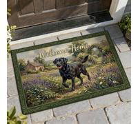 Zerbino con cane di benvenuto, rustico, con fiori di campagna, nessuno verde, antiscivolo, per interni ed esterni, decorazione per portico, 73 x 43 cm