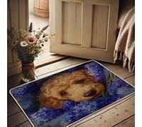 Zerbino con cane e fiori primaverili, design cucciolo dorato, per interni ed esterni, antiscivolo, impermeabile, assorbe lo sporco, facile da pulire, decorazione per la casa, 73 x 43 cm