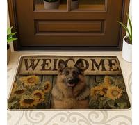 Zerbino con cane girasole, tappetino per ingresso per esterni e interni, design rustico di benvenuto, antiscivolo, impermeabile, antipolvere, facile da pulire, 73 x 43 cm