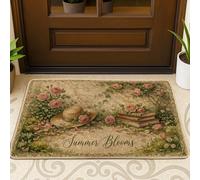 Zerbino con cappello di benvenuto, vintage, rustico, rose, libri, pesca estiva, antiscivolo, per pavimento, casa, ufficio, esterno, interno, ingresso, decorazione, 73 x 43 cm