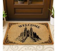 Zerbino con castello di benvenuto, vintage, rustico, ornamento di benvenuto, nessuno marrone, lavabile, a basso profilo, decorativo, decorazione per esterni, porta d'ingresso, patio, 73 x 43 cm