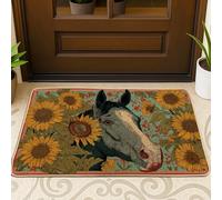 Zerbino con cavallo girasole, tappetino per ingresso floreale giallo per interni ed esterni, in gomma, impermeabile, antiscivolo, assorbe la polvere, facile da pulire, 73 x 43 cm