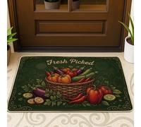 Zerbino con cestino di benvenuto, rustico con verdure, peperoncino autunnale, in gomma, antiscivolo, decorativo, decorazione per esterni, porta d'ingresso, patio, 73 x 43 cm