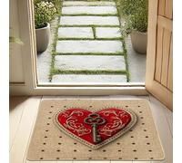 Zerbino con chiave a forma di cuore, vivace zerbino per autunno e inverno, decorazione per interni ed esterni, antiscivolo, impermeabile, anti-polvere, facile da pulire, 73 x 43 cm