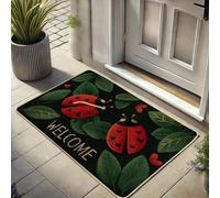 Zerbino con coccinella di benvenuto, zerbino rosso per ingresso esterno e interno, decorazione della natura, in gomma antiscivolo, assorbe la polvere, facile da pulire, 73 x 43 cm