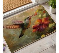Zerbino con colibrì primaverile, zerbino colorato con fiori per interni ed esterni, decorazione di ispirazione vintage, in gomma, impermeabile, antiscivolo, assorbe la polvere, facile da pulire, 73 x
