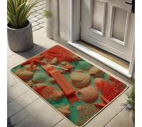 Zerbino con conchiglie di benvenuto in corallo, stile oceano tropicale, per ingresso esterno e interno, decorazione estiva sulla spiaggia, in gomma, impermeabile, antiscivolo, antipolvere, assorbente
