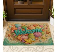 Zerbino con conchiglie, estate spiaggia stella marina bolle estate turchese lavabile a basso profilo zerbino per casa interni esterni ingresso portico decorazione 73 x 43 cm