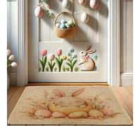 Zerbino con coniglietto pasquale, grazioso zerbino a molla, per interni ed esterni, decorazione per la casa, antiscivolo, anti-polvere, facile da pulire, 73 x 43 cm