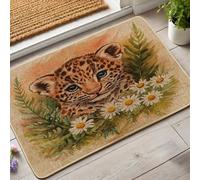 Zerbino con cucciolo di leopardo, motivo floreale con gattino, decorazione per interni ed esterni, in gomma, impermeabile, antiscivolo, assorbe la polvere, facile da pulire, 73 x 43 cm