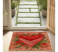 Zerbino con cuore di San Valentino, motivo floreale con rose rosse, tappetino di benvenuto per esterni e interni, in gomma, antiscivolo, lavabile, ideale per la stagione dell'amore, 73 x 43 cm