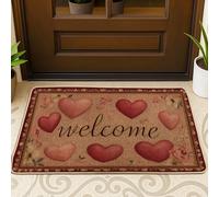 Zerbino con cuori, romantico classico con bordo floreale per San Valentino, lavabile, a basso profilo, decorazione per esterni, porta d'ingresso, patio, 73 x 43 cm