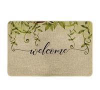Zerbino con decorazioni primaverili dal design moderno con foglie botaniche pittura ad acquerello verde bianco gomma antiscivolo cattura sporco per interni porta d'ingresso aula all'aperto campeggio
