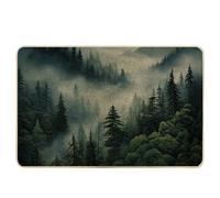 Zerbino con decorazioni primaverili, natura, foresta, paesaggio, bosco, montagna, paesaggio, nebbia, verde, bianco, gomma, antiscivolo, cattura sporco, per interni, porta d'ingresso, aula esterna