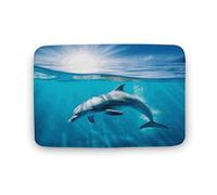 Zerbino con delfino che nuota nel mare blu, tappeto in velluto di corallo, tappeto morbido, tappetino spesso per gattonare, tappeto per camera da letto, soggiorno, antiscivolo, assorbente, lavabile in