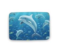 Zerbino con delfino, in velluto di corallo, morbido, spesso, per gattonare, per camera da letto, soggiorno, antiscivolo, assorbente, lavabile in lavatrice, 50 x 80 cm