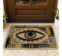 Zerbino con design con occhi, tappetino giallo e blu, per interni ed esterni, decorazione bohémien, in gomma, impermeabile, antiscivolo, assorbe la polvere, facile da pulire, 73 x 43 cm
