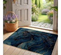 Zerbino con design elegante con cavalli, blu navy, tappetino di benvenuto per tutte le stagioni, decorazione rustica per la casa per interni ed esterni, antiscivolo, facile da pulire, 73 x 43 cm