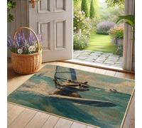 Zerbino con disegno di procione, blu e acqua, per decorazione estiva da spiaggia, grazioso tappetino di benvenuto con animali per interni ed esterni, facile da pulire, 73 x 43 cm