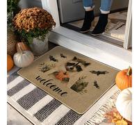 Zerbino con disegno di procione con scritta "Welcome Raccoon", per interni ed esterni, decorazione rustica, in gomma, impermeabile, antiscivolo, anti-polvere, facile da pulire, 73 x 43 cm