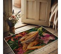 Zerbino con drago barbuto tropicale, arancio lucertola per interni ed esterni, decorazione floreale per primavera ed estate, tappetino antiscivolo assorbente la polvere, facile