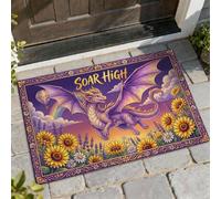 Zerbino con drago di benvenuto, fantasioso girasole lavanda primavera viola lavabile a basso profilo decorativo zerbino decorazione ingresso portico bagno ufficio 73 x 43 cm