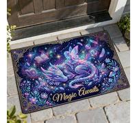Zerbino con drago di benvenuto, fantasioso libro delle fate fantasioso, viola, antiscivolo, decorazione per ingresso, portico, bagno, ufficio, 73 x 43 cm