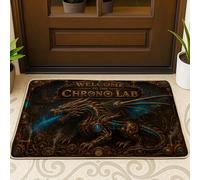 Zerbino con drago di benvenuto, stile steampunk fantasy con ingranaggi a vapore nessuno marrone, lavabile, a basso profilo, decorazione per esterni, porta d'ingresso, patio, 73 x 43 cm