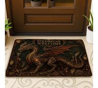 Zerbino con drago di benvenuto, stile steampunk, vintage, con ingranaggi e orologio, in gomma bronzata, antiscivolo, per casa, ufficio, esterno, interno, ingresso, decorazione, 73 x 43 cm