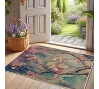 Zerbino con drago e fiori di pesco, tappetino di benvenuto per interni ed esterni, decorazione fatata, in gomma, impermeabile, antiscivolo, assorbe la polvere, facile da pulire, 73 x 43 cm