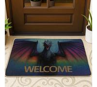 Zerbino con drago fantasy, tappetino di benvenuto colorato per interni ed esterni, decorazione medievale, in gomma, impermeabile, antiscivolo, antipolvere, facile da pulire, 73 x 43 cm