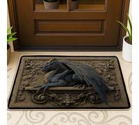Zerbino con drago medievale blu scuro fantasia per interni ed esterni in gomma antiscivolo antipolvere, facile da pulire, 73,6 x 43,2 cm