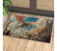 Zerbino con drago medievale rosso alato per esterni ed interni, decorazione del castello, impermeabile, antiscivolo, assorbente, facile da pulire, 73,6 x 43,2 cm