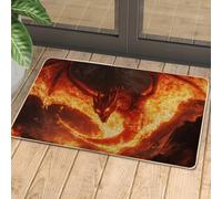Zerbino con dragone di fuoco, zerbino rosso con creatura mitica per interni ed esterni, decorazione medievale, in gomma, impermeabile, antiscivolo, assorbe la polvere, facile da pulire, 73 x 43 cm